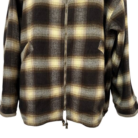 Vintage Brandon Thomas Chore Coat Reversible Khaki Brown Plaid Hooded Mens Large - Picture 13 of 16